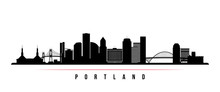 Portland City Skyline Horizontal Banner. Black And White Silhouette Of Portland City, Oregon. Vector Template For Your Design.