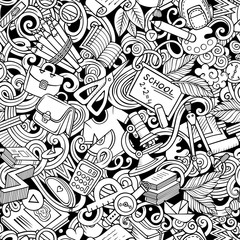 Wall Mural - Cartoon cute doodles hand drawn School seamless pattern