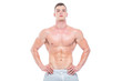 © satyrenko - Strong Athletic Man Fitness Model Torso showing six pack abs. isolated on white background with copyspace