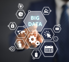 Poster - Businessman choosing with finger Big data network
