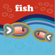 Kolorowa, komiksowa, bajkowa ilustracja przedstawiająca ryby.