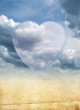 Ilustracja przedstawiająca serce na tle nieba, tło do zaproszenia na ślub, wesele.