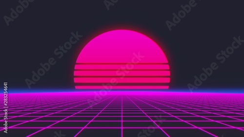 Retro Futurism Background 1980s style. 3d illustration Poster Mural XXL