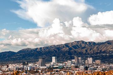 downtown glendale california skyline with san gabriel national forest