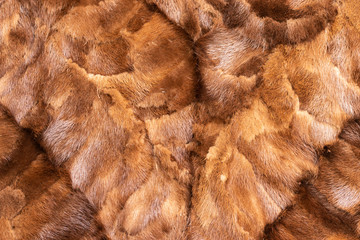 Background in the form of the back of a fur coat made of natural mink fur in light brown color