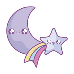 Sticker - cute shooting star with moon kawaii style