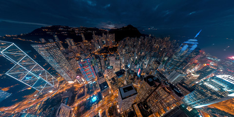  Panorama aerial view of Hong Kong Financial District