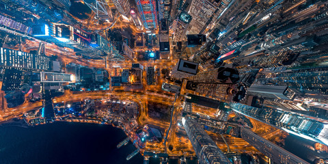 Fototapete - Panorama aerial view of Hong Kong Financial District