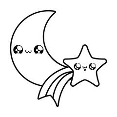 Poster - cute shooting star with moon kawaii style