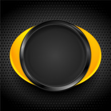Yellow Black Glossy Circle Frame On Dark Perforated Background. Abstract Technology Futuristic Ring. Vector Design