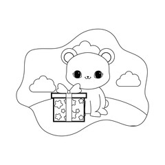 Canvas Print - cute bear with gift box present