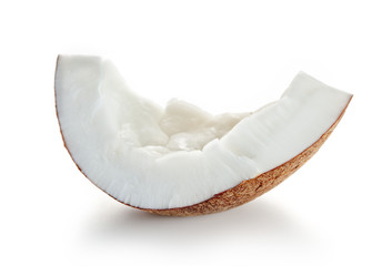 Wall Mural - single slice of coconut fruit isolated on white background