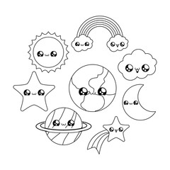 Sticker - sun with universe icons kawaii style