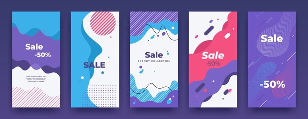 Social media banner. Story sale swipe up template, sale price vertical poster pack, mobile app promo. Vector store promo offer illustration landing frame set