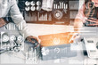 © InfiniteFlow - Big Data Technology for Business Finance Analytic Concept. Modern graphic interface shows massive information of business sale report, profit chart and stock market trends analysis on screen monitor.