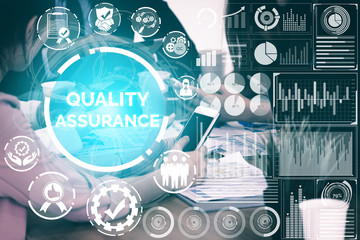 Wall Mural - quality assurance and quality control concept - modern graphic interface showing certified standard 