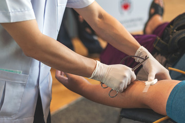 Wall Mural - blood donation picture with soft-focus and over light in the background