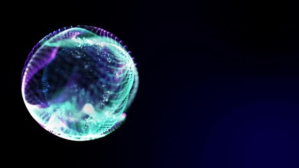 Wall Mural - Colorful neon light globe world map tilt zoom view in cyber space with, 3D rendering virtual 5G digital world internet connecting, data transfer link for future connecting technology concept.