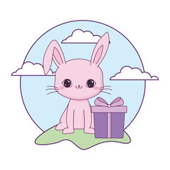 Canvas Print - cute rabbit animal with gift box