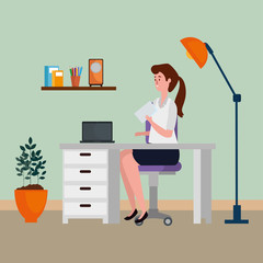 Canvas Print - woman in office workplace scene with laptop