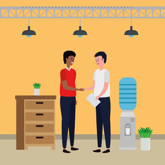 Canvas Print - couple in office workplace scene icons