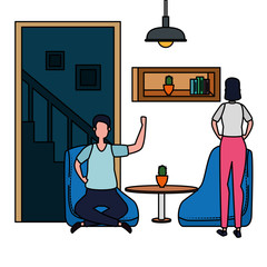 Sticker - couple in living room place scene