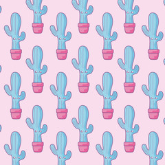 Wall Mural - pattern of cactus tropicals in pot plants kawaii style