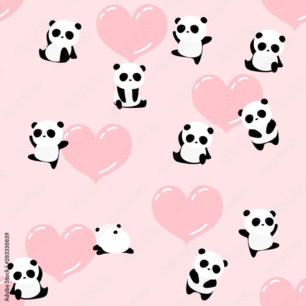 Cute cartoon panda bear seamless pattern, romantic animal background, for  kids, for Valentine's day Stock Vector | Adobe Stock, image size:1000x1000