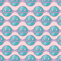 Canvas Print - pattern of cute planets saturn kawaii style