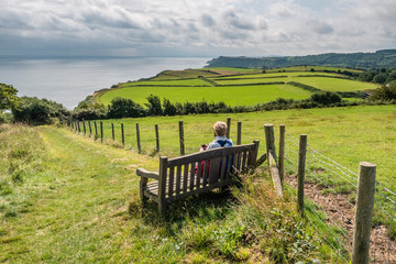 Wall Mural - Walking on the Cleveland Way between Robin Hoods Bay and Cloughton in North Yorkshire