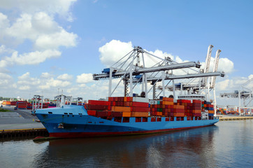 Cargo container ship in the port of Savannah, Georgia. 