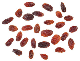 Wall Mural - Top view of Dried raisins isolated on white background