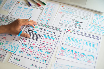 website designer creative planning application developer development draft sketch drawing template l