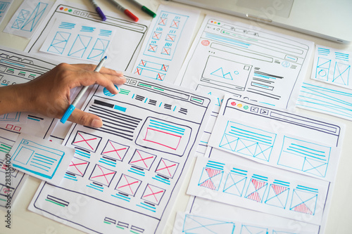 Fotografía Website designer Creative planning application developer development draft sketch drawing template layout prototype framework wireframe design studio