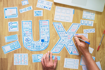ux designer creative prototype Graphic planning application development for web mobile phone . User experience concept.