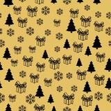 Fototapeta Dinusie - Golden New Year seamless pattern for gift wrapping or cards for the holidays. Easy style in one line, hipster style.