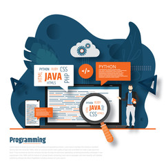 web site design development program coding concept top angle view desktop computer monitor tablet la