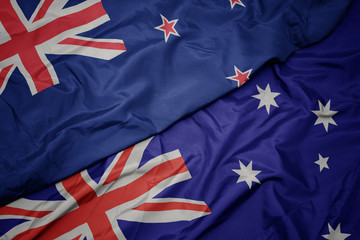 Wall Mural - waving colorful flag of australia and national flag of new zealand.