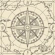 © paseven - Vector banner with sign of compass wind rose in retro style. Illustration on the theme of travel, adventure and discovery on the background of old map