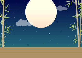 Sticker - Bamboo and hardwood floor with full moon night sky background