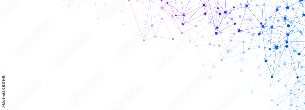 Global social communication horizontal banner with colorful network mesh. - obrazy, fototapety, plakaty 