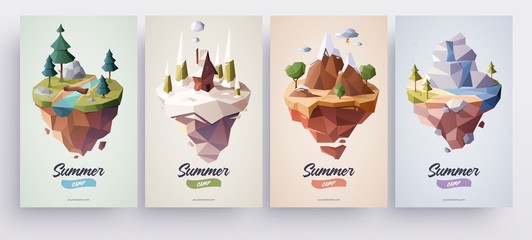 low polygonal geometric nature islands. vector illustration, low poly style. background design for b