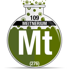 Poster - Meitnerium symbol on chemical round flask. Element number 109 of the Periodic Table of the Elements - Chemistry. Vector image