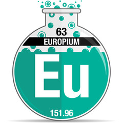 Poster - Europium Symbol on chemical round flask. Element number 63 of the Periodic Table of the Elements - Chemistry. Vector image
