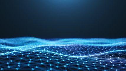 Internet connection technology concept. Cloud computing, neural communications of a supercomputer. Background from triangles connecting dots and lines. Cybersecurity concept, 3D Illustration
