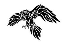 Tattoo Art With Stylized Black Bird Silhouette