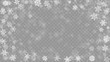© Olga Moonlight - Christmas blurred illustration of complex defocused big and small falling snowflakes in white and gray colors with bokeh effect on transparent background