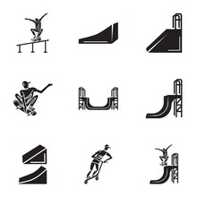 Urban Skate Park Icon Set. Simple Set Of 9 Urban Skate Park Vector Icons For Web Design Isolated On White Background