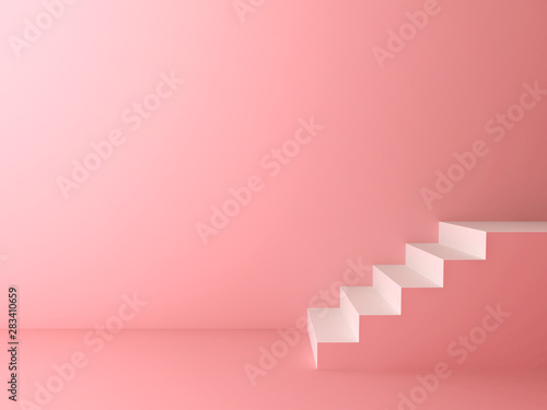Fotomural Pink pastel color room background with white stairs 3D rendering
