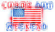 © Leigh Prather - American USA flag and Labor Day Weekend text in red, white, and blue spray paint stencils isolated on white